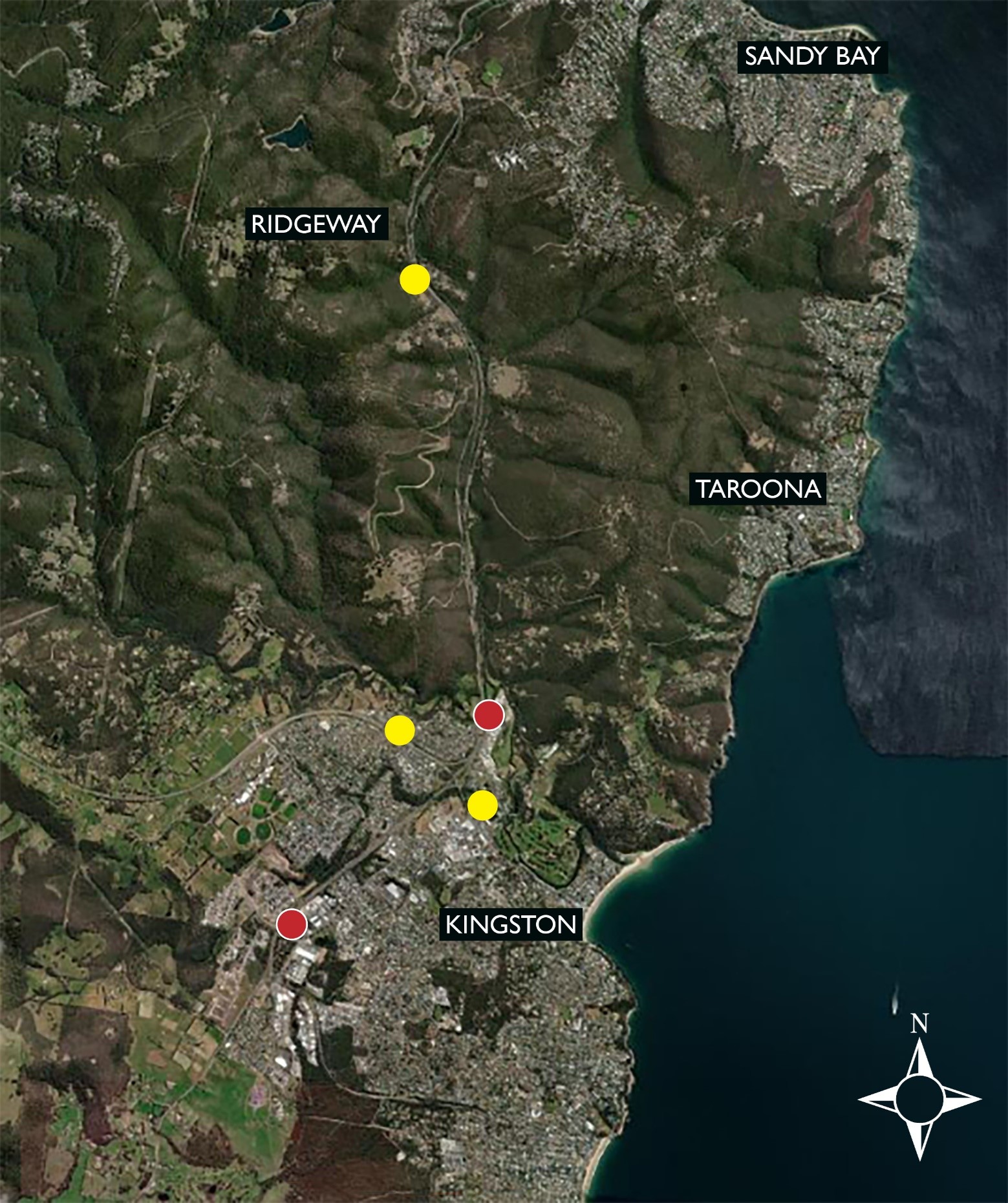 VMS and CCTV Locations south of Hobart