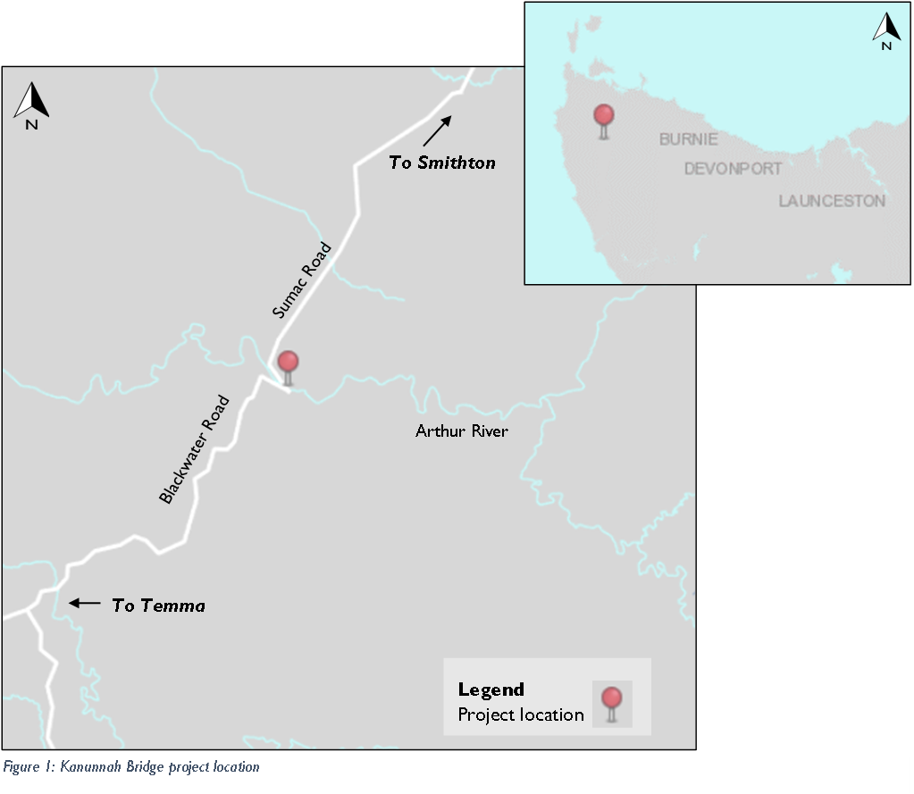 Illustrated map of Kanunnah Bridge location 