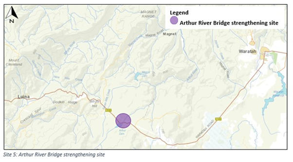 Arthur River Bridge map Feb 2024