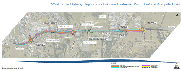A map illustrating the West Tamar Highway duplication plan