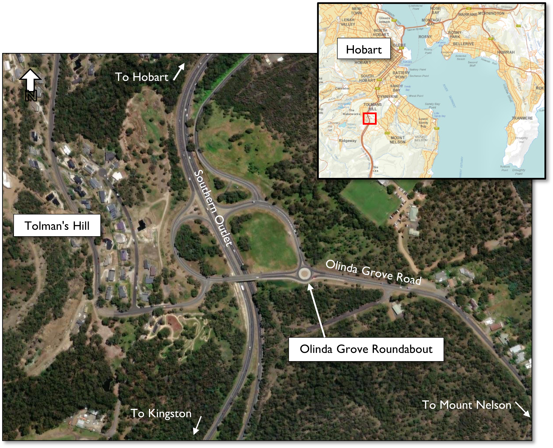 Aerial map of Olinda Grove Hobart