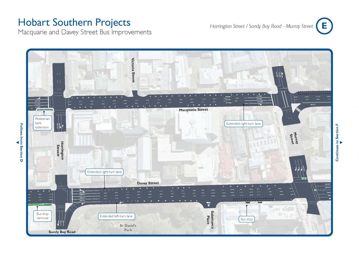An illustrated map of Harrington Street/Sandy Bay Road - Murray Street